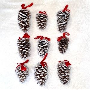 Christmas Tree Ornaments Pinecone Sparkle Snow Holiday Decor Set of 9